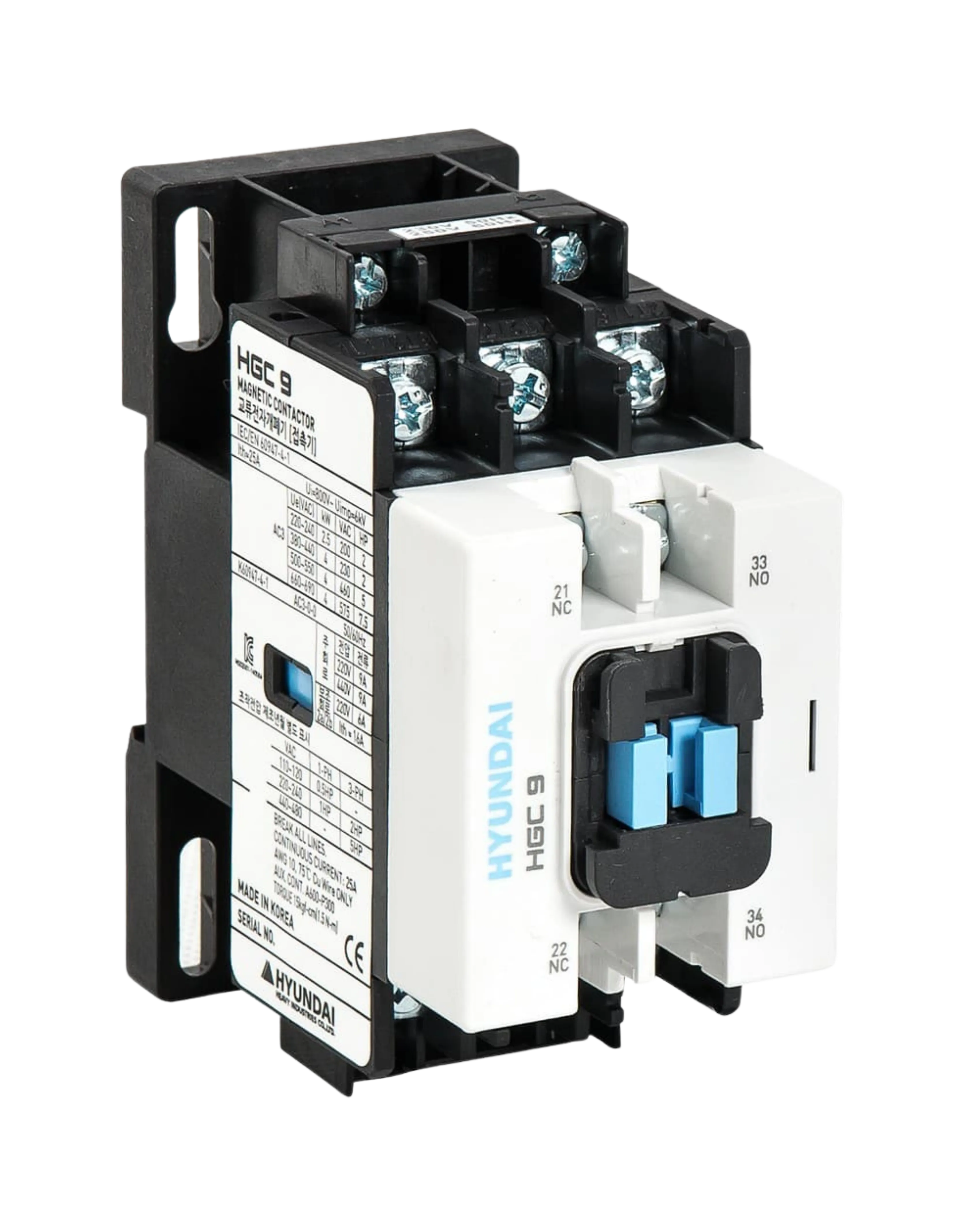 Hyundai HGC9 Magnetic Contactor, 3-Pole 25A — Hyundai Drives – Motors – Circuits Protection